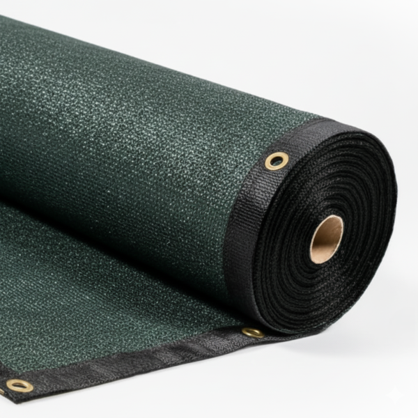 Grünes Sichtschutzgewebe mit Kantenverstärkung und Ösen